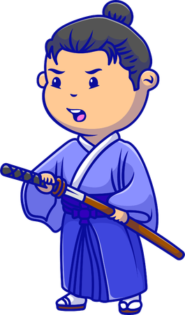 Kimono boy holding sword  Illustration