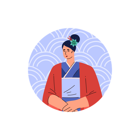 Kimono japonais traditionnel, portrait vectoriel en gros plan  Illustration