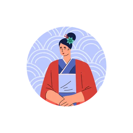 Kimono japonais traditionnel, portrait vectoriel en gros plan  Illustration