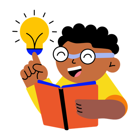 Kind bekommt kreative Ideen aus Buch  Illustration