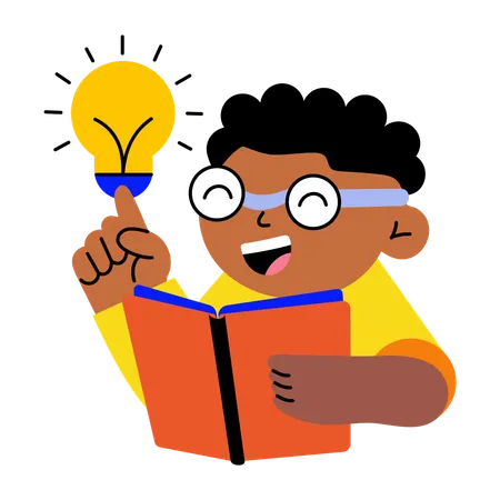 Kind bekommt kreative Ideen aus Buch  Illustration