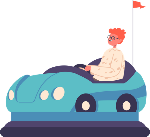 Kind fährt Elektroauto im Vergnügungspark  Illustration