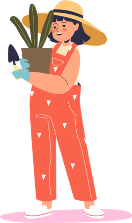 Kind Gärtner hält Pflanze  Illustration