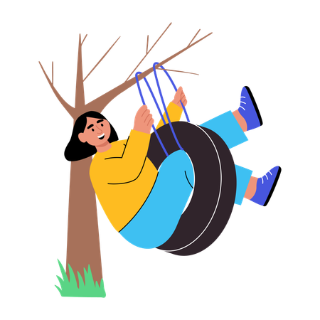 Kind genießt Schaukeln im Garten  Illustration