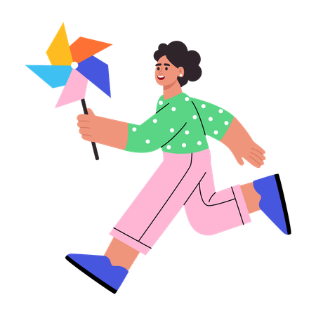 Kind hält Windrad  Illustration