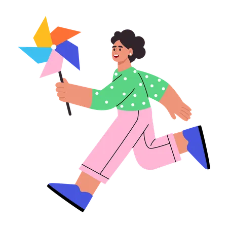 Kind hält Windrad  Illustration