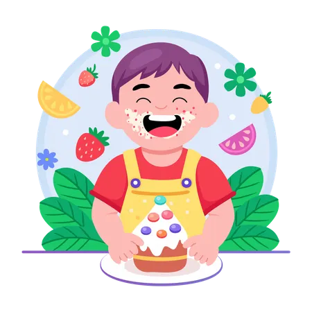 Kind isst Cupcake  Illustration