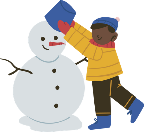 Kind Junge macht Schneemann  Illustration