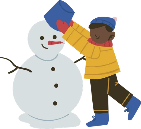 Kind Junge macht Schneemann  Illustration