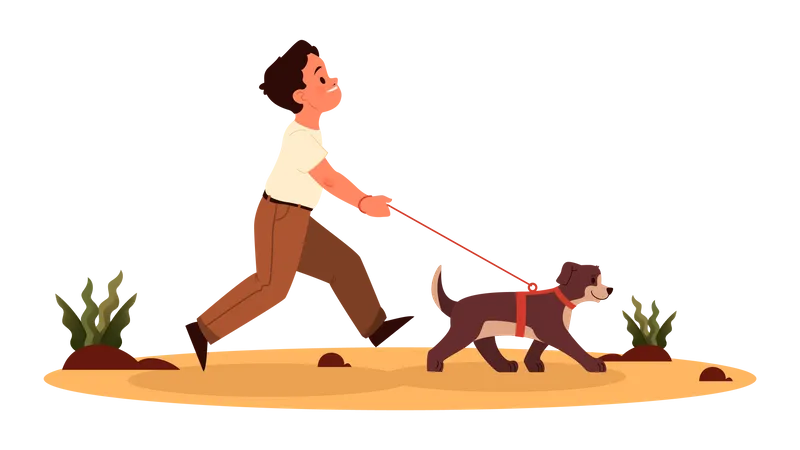 Kind, Junge, spazieren mit einem Hund  Illustration