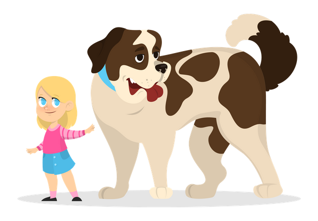 Kind, Mädchen, spielen, mit, a, hund  Illustration