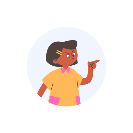 Kind Mädchen hochziehen Augenbrauen und zeigen mit dem Finger  Illustration