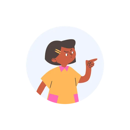 Kind Mädchen hochziehen Augenbrauen und zeigen mit dem Finger  Illustration