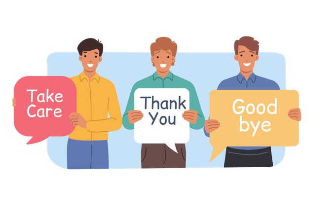 Kind men show gratitude and say goodbye  Illustration