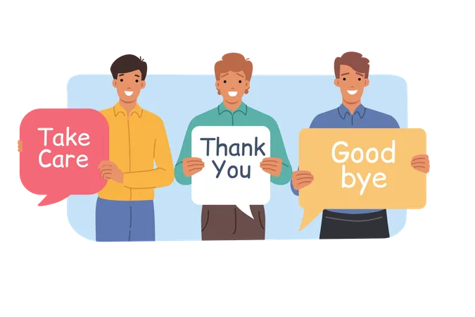 Kind men show gratitude and say goodbye  Illustration