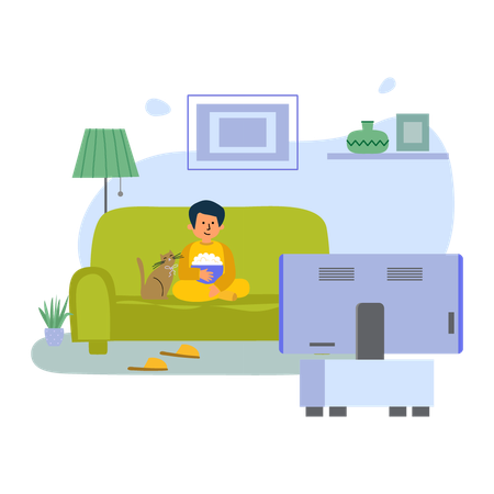 Kind vor dem Fernseher zu Hause  Illustration