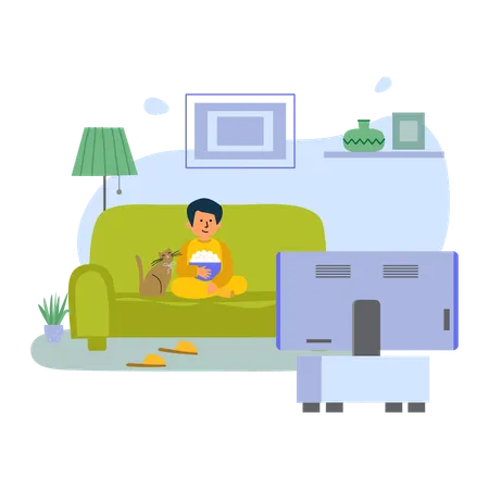 Kind vor dem Fernseher zu Hause  Illustration