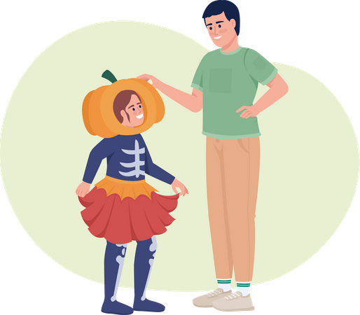Kind trägt Halloweenkostüm mit Papa  Illustration