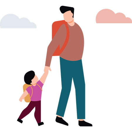 Kind und Vater gehen zusammen spazieren  Illustration