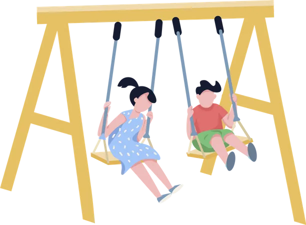 Kinder auf Kettenschaukel  Illustration
