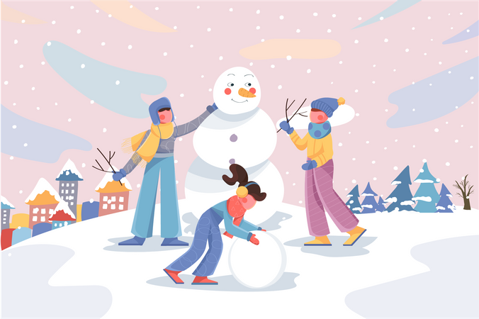 Kinder basteln Schneemann  Illustration