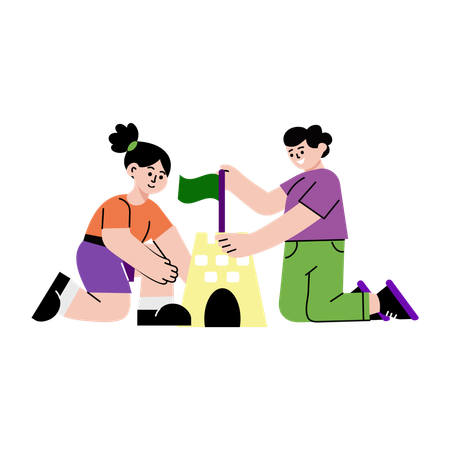 Kinder bauen Sandburgen  Illustration