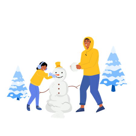 Kinder bauen Schneemann  Illustration