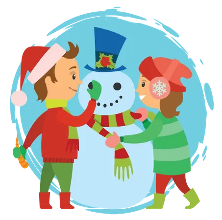 Kinder machen Schneemann  Illustration