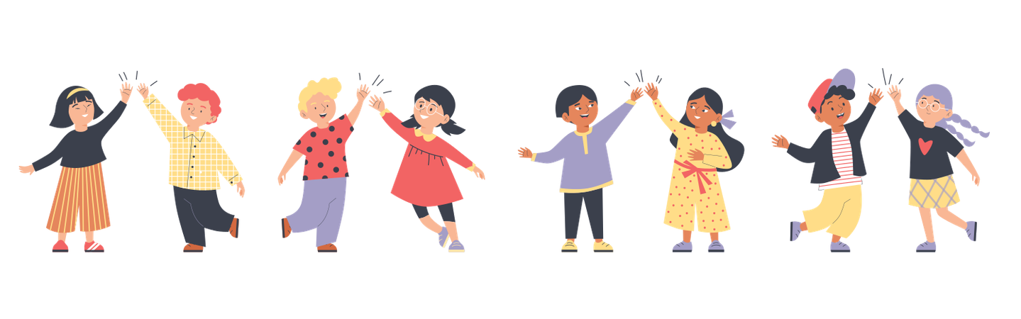 Kinder begrüßen sich mit High Five  Illustration