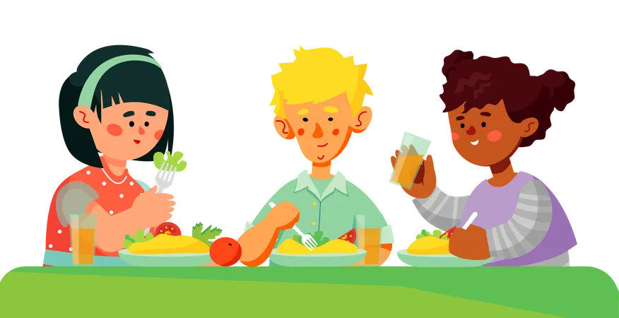 Kinder beim Mittagessen  Illustration