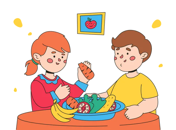 Kinder essen gesundes Essen  Illustration
