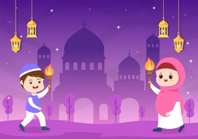 Kinder feiern den islamischen Neujahrstag  Illustration