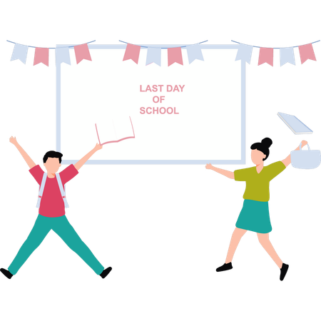 Kinder feiern den letzten Schultag  Illustration