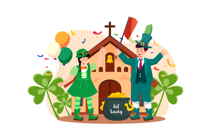 Kinder feiern den St. Patrick's Day  Illustration