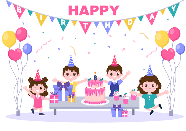 Kinder feiern Geburtstag  Illustration