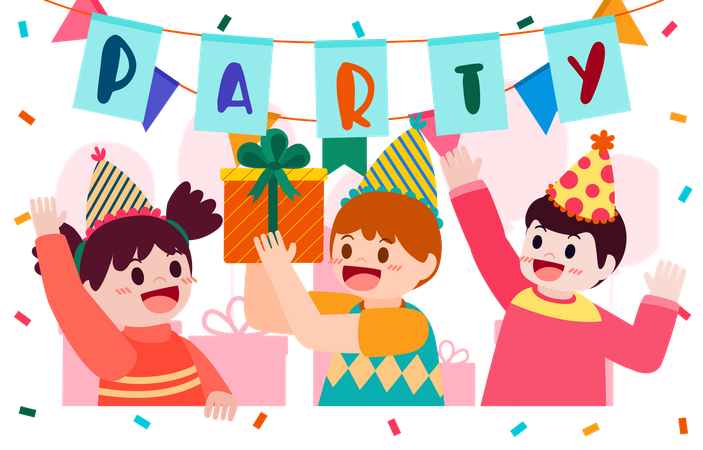 Kinder feiern Geburtstagsparty  Illustration