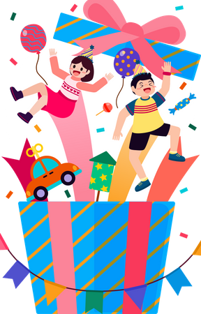 Kinder feiern gemeinsam Geburtstag  Illustration