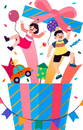 Kinder feiern gemeinsam Geburtstag  Illustration