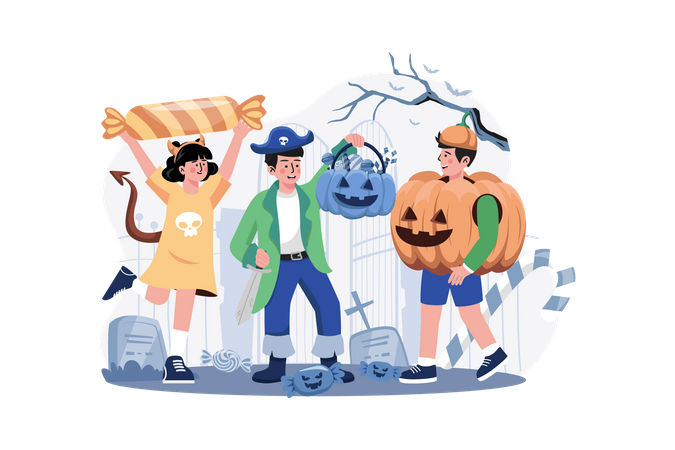 Kinder feiern Halloween  Illustration
