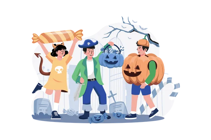 Kinder feiern Halloween  Illustration