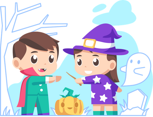 Kinder feiern Halloween  Illustration