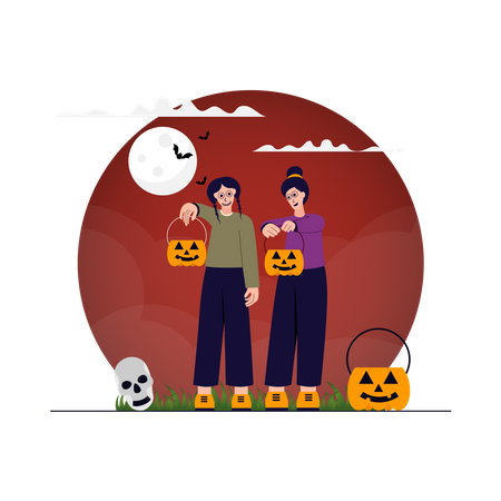 Kinder feiern Halloween im Teufelskostüm  Illustration