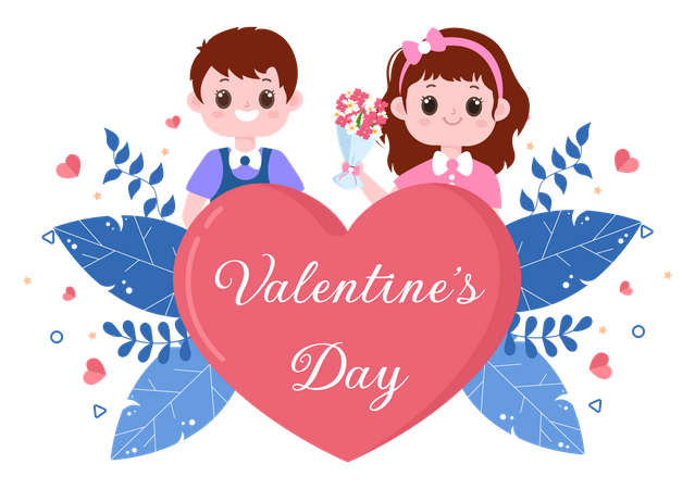 Kinder feiern Valentinstag  Illustration