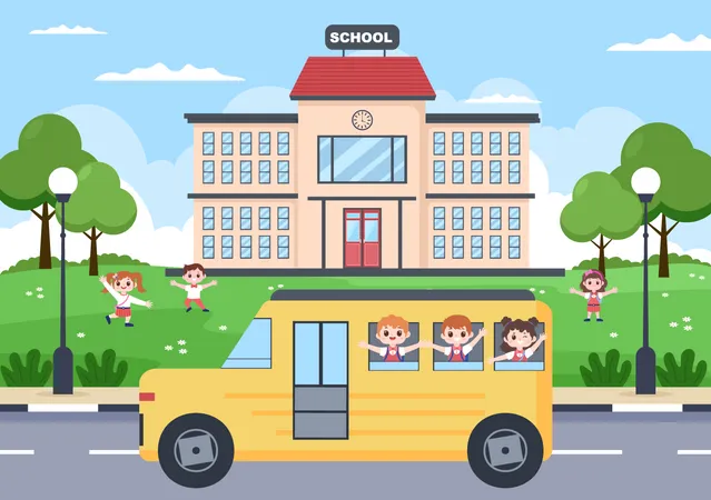 Kinder gehen zur Schule  Illustration