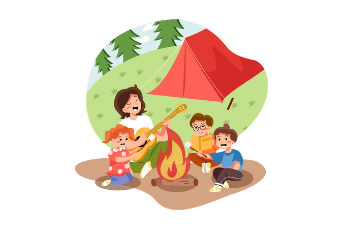 Kinder genießen Picknick  Illustration