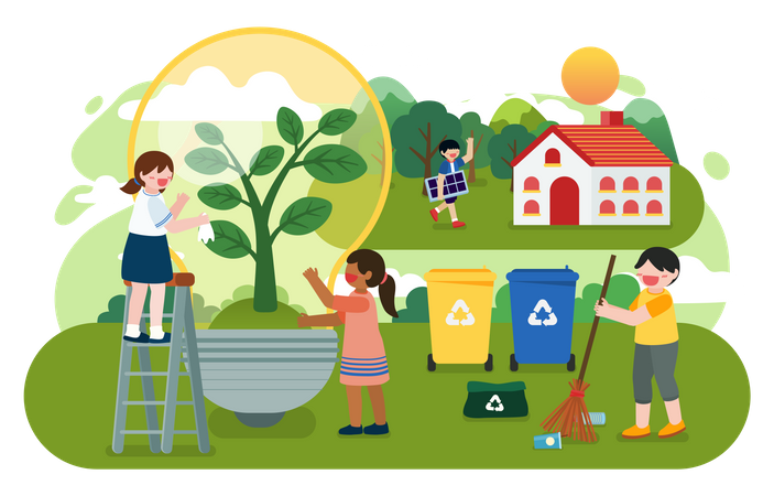 Kinder helfen, die Umwelt zu verbessern  Illustration