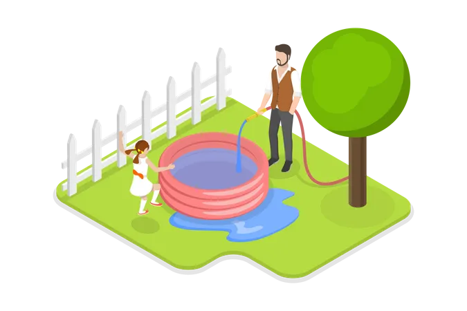 Kinderpool im Hinterhof  Illustration