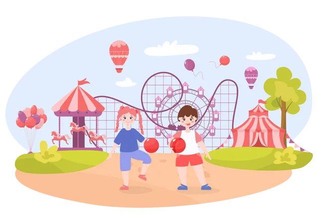 Kinder im Vergnügungspark  Illustration