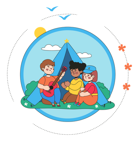 Kinder im Sommercamp  Illustration