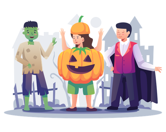 Kinder in Halloween-Kleidung  Illustration